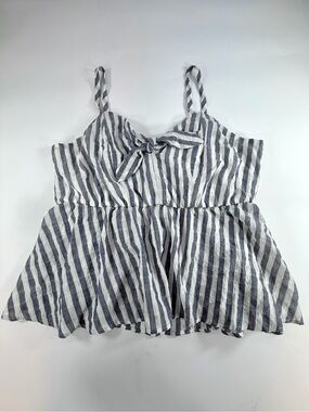 Torrid Size 1 Gray White Striped Peplum Cami Tank Top Smocked‎ Back
